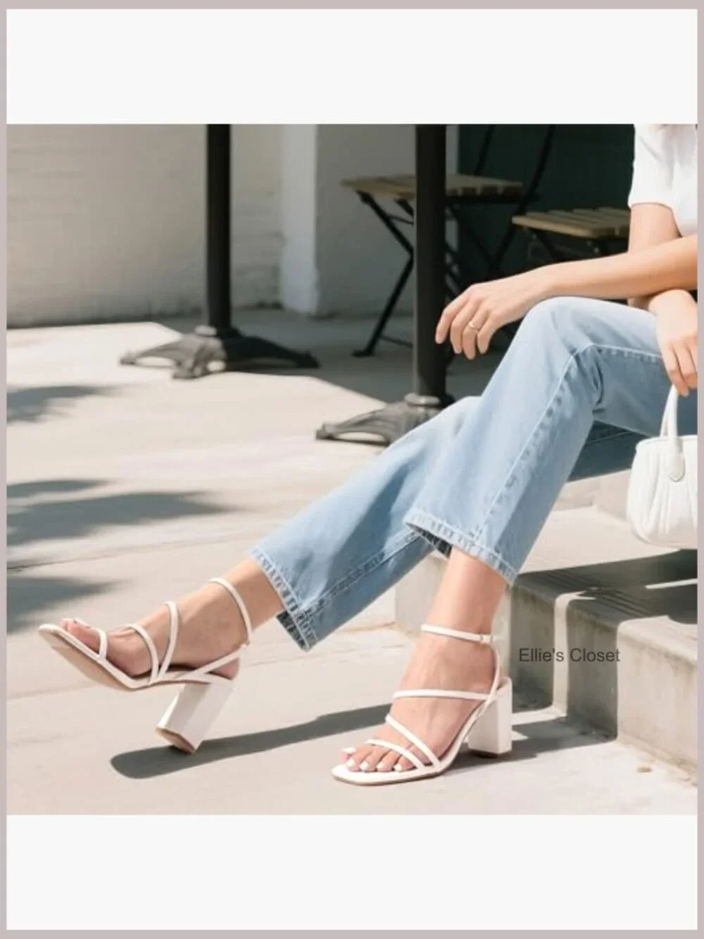 Chunky Block Heeled Sandals Square Open Toe Ankle Buckle 3.15 Inch Heel